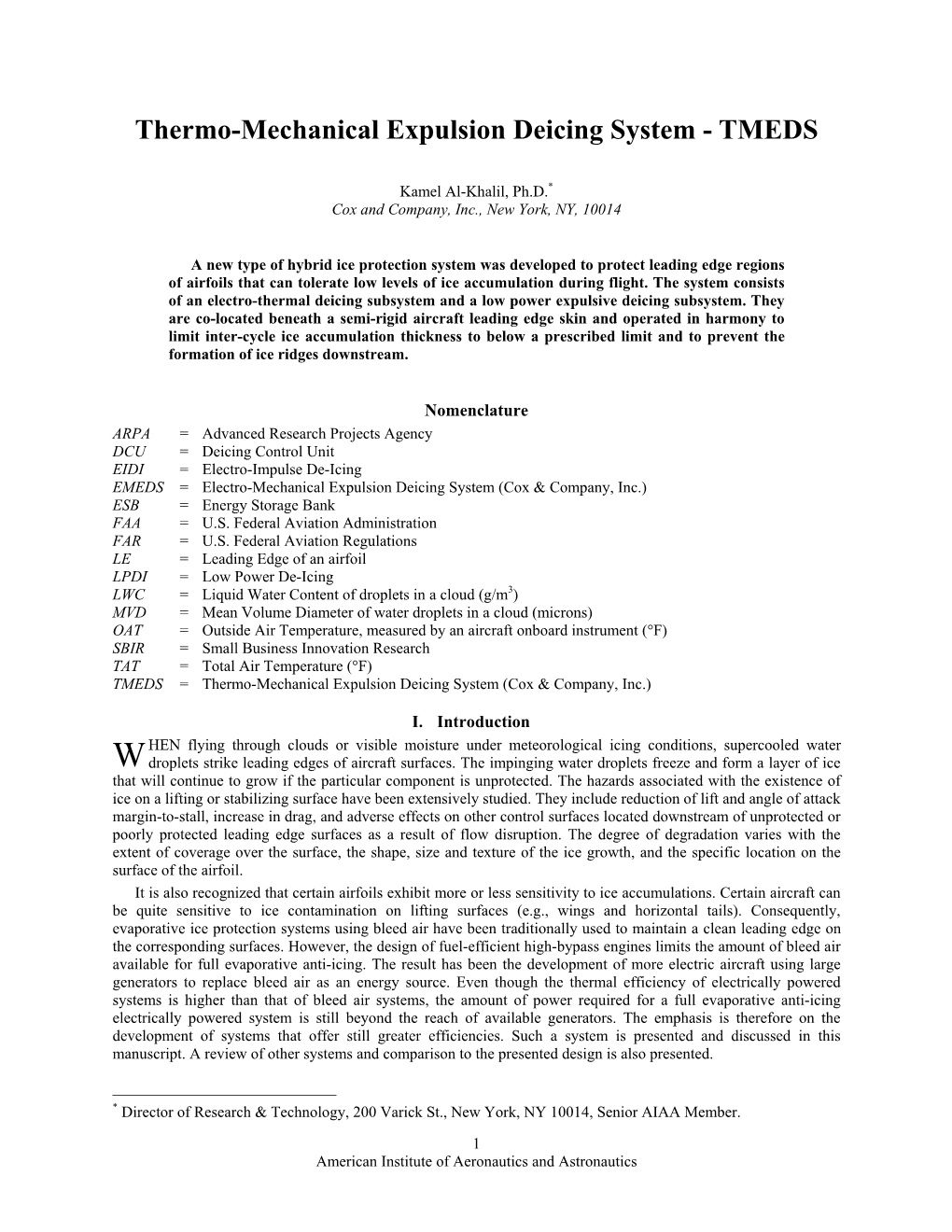 Thermo-Mechanical Expulsion Deicing System - TMEDS