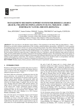 Management Decisions Support System for Rhodeus Amarus (Bloch, 1782) Species Populations in Oltul Mijlociu – Cibin – Hârtibaciu Natura 2000 Site (Romania)