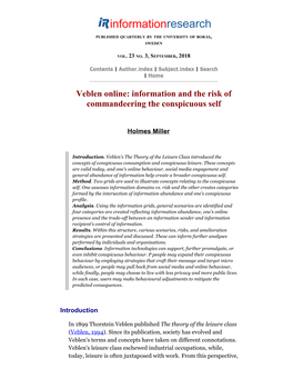 Veblen Online: Information and the Risk of Commandeering the Conspicuous Self