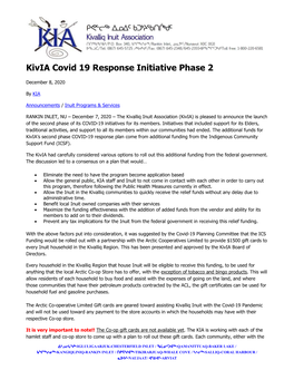 Kivia Covid 19 Response Initiative Phase 2