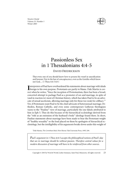 Passionless Sex in 1 Thessalonians 4:4-5 DAVID FREDRICKSON