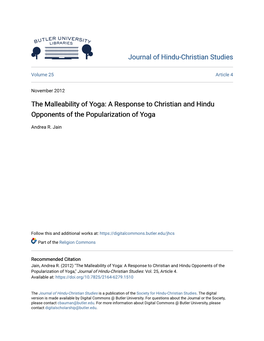 The Malleability of Yoga: a Response to Christian and Hindu Opponents of the Popularization of Yoga