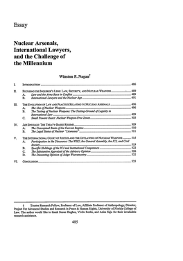 Nuclear Arsenals, International Lawyers, and the Challenge of the Millennium