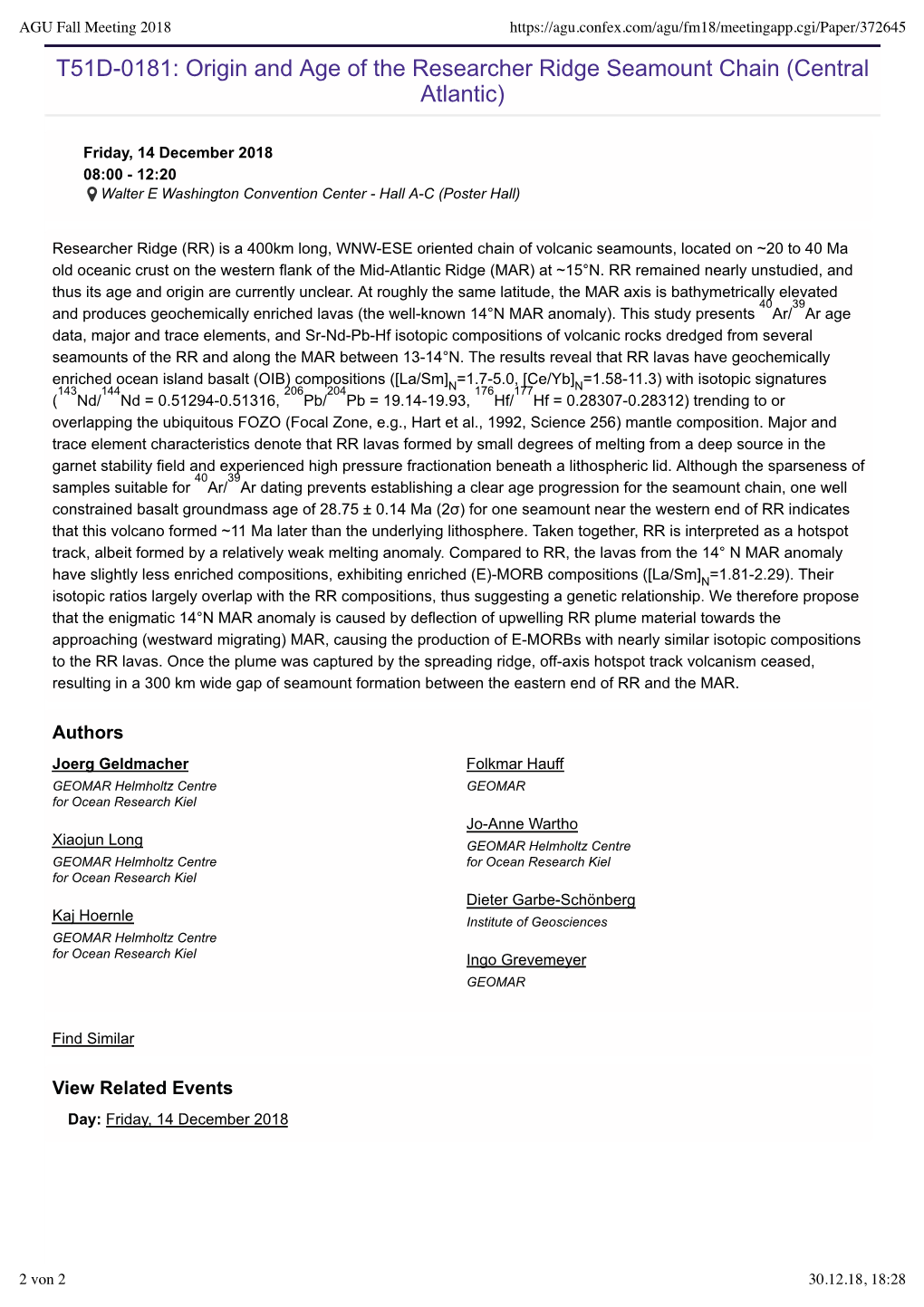 T51D-0181: Origin and Age of the Researcher Ridge Seamount Chain (Central Atlantic)