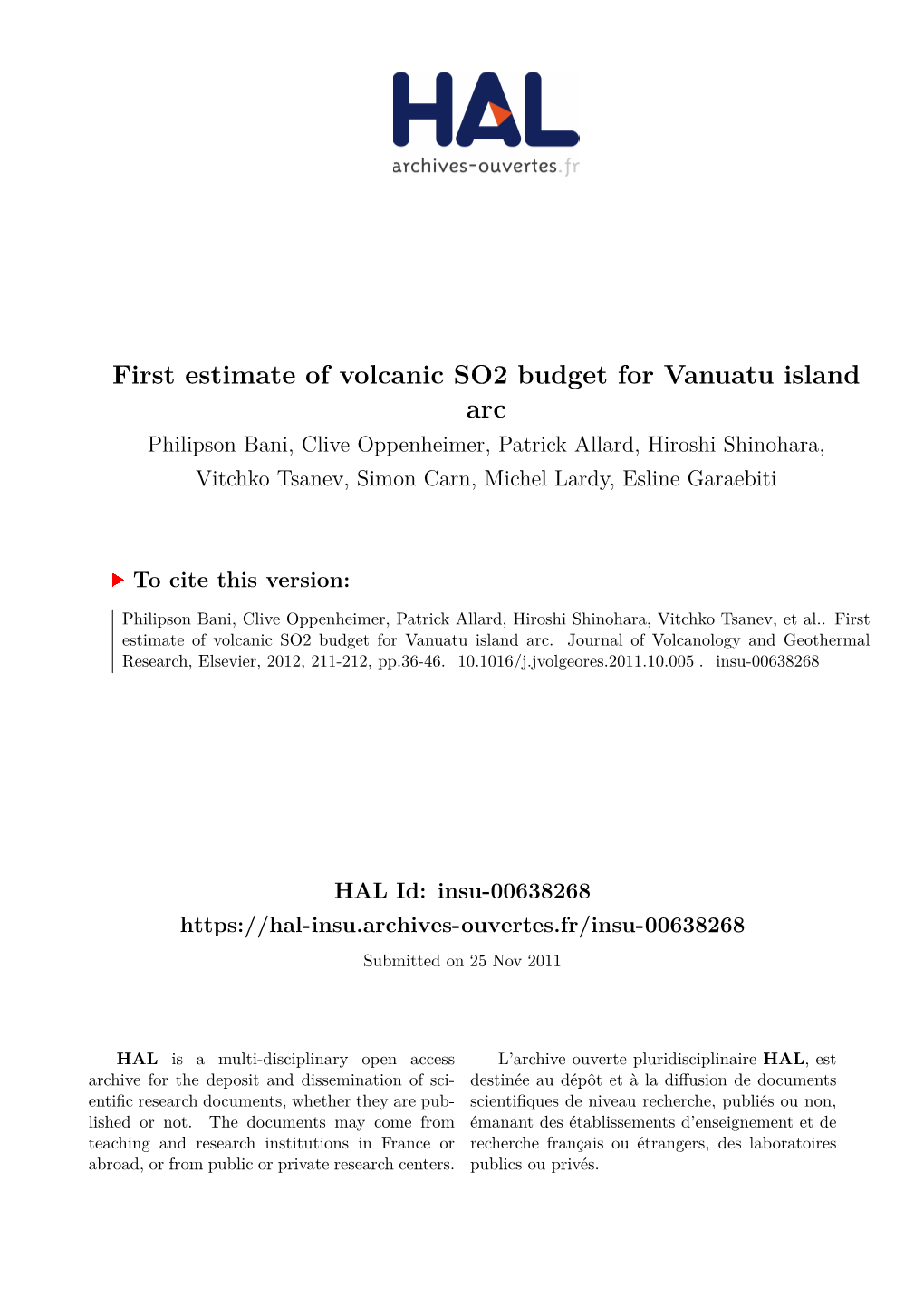 First Estimate of Volcanic SO2 Budget for Vanuatu Island