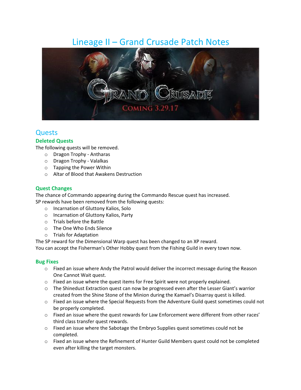 Grand Crusade Patch Notes