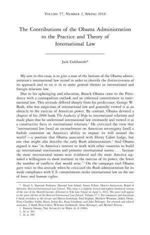 The Contributions of the Obama Administration to the Practice and Theory of International Law