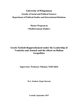University of Peloponnese Greek-Turkish Rapprochement