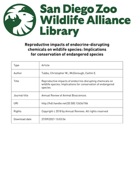 Reproductive Impacts of Endocrine Disrupting Chemicals on Wildlife Species: 2 Implications for Conservation of Endangered Species 3 4 Christopher W