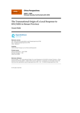 The Transnational Origin of a Local Response to HIV/AIDS in Henan Province