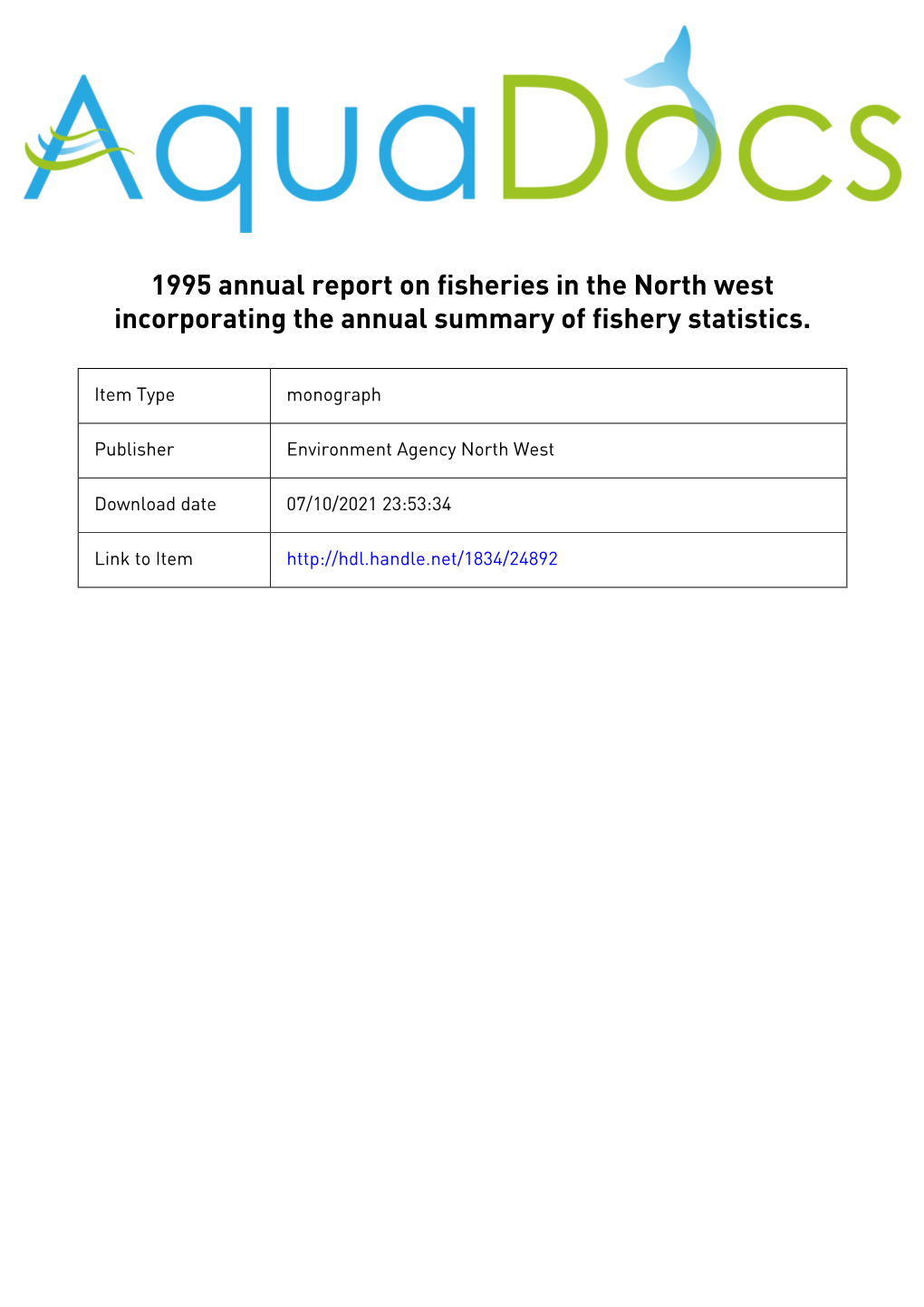 Environment Agency North West Region 1995 Annual Fisheries Report