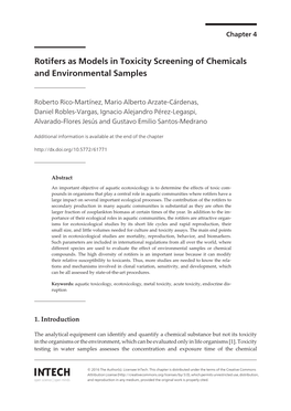 Rotifers As Models in Toxicity Screening of Chemicals and Environmental Samples