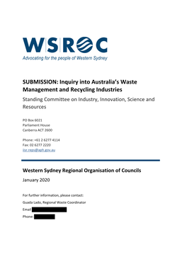 SUBMISSION: Inquiry Into Australia's Waste Management and Recycling