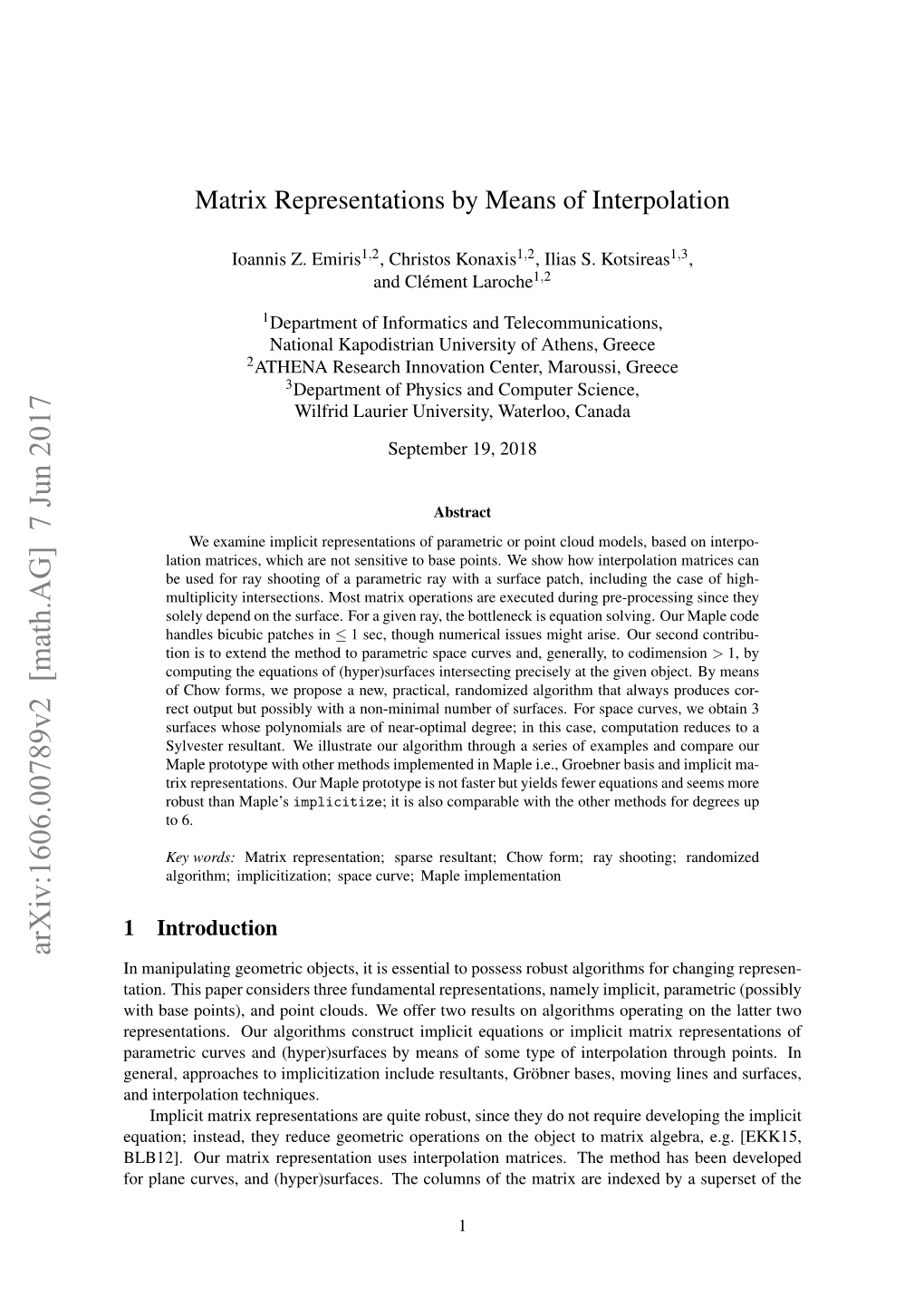 Matrix Representations by Means of Interpolation