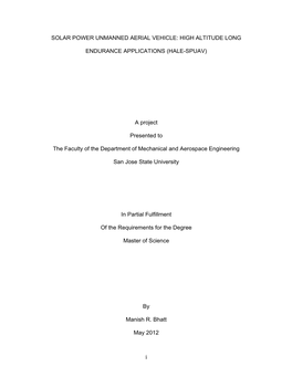 I SOLAR POWER UNMANNED AERIAL VEHICLE