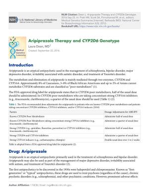 Aripiprazole Therapy and CYP2D6 Genotype
