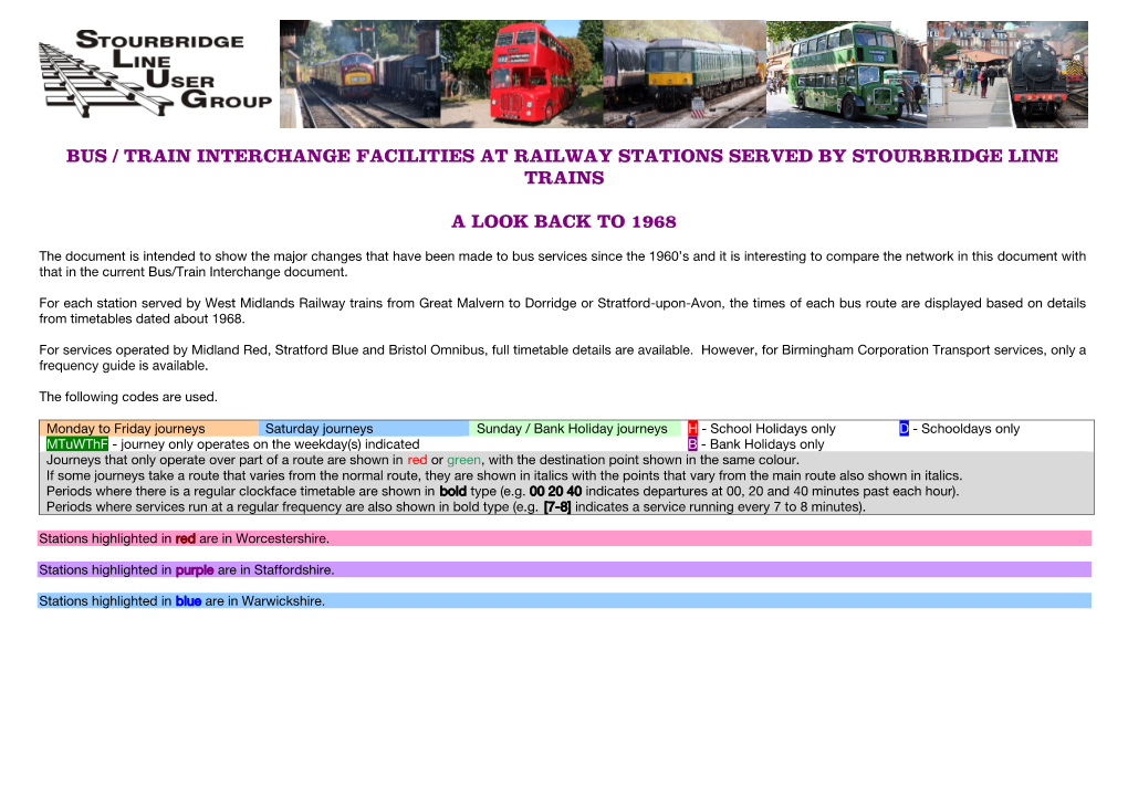 Bus / Train Interchange Facilities at Railway Stations Served by Stourbridge Line Trains a Look Back to 1968