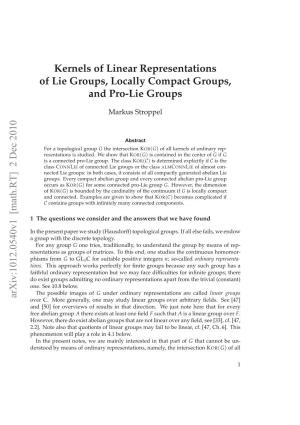 Kernels of Linear Representations of Lie Groups, Locally Compact