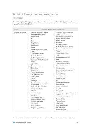 9. List of Film Genres and Sub-Genres PDF HANDOUT