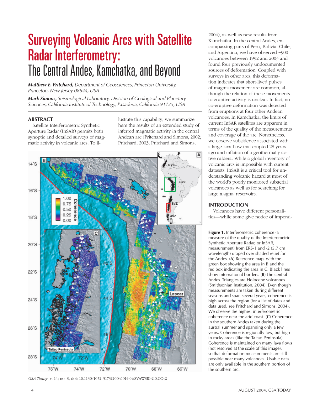 Surveying Volcanic Arcs with Satellite Radar Interferometry: the Central