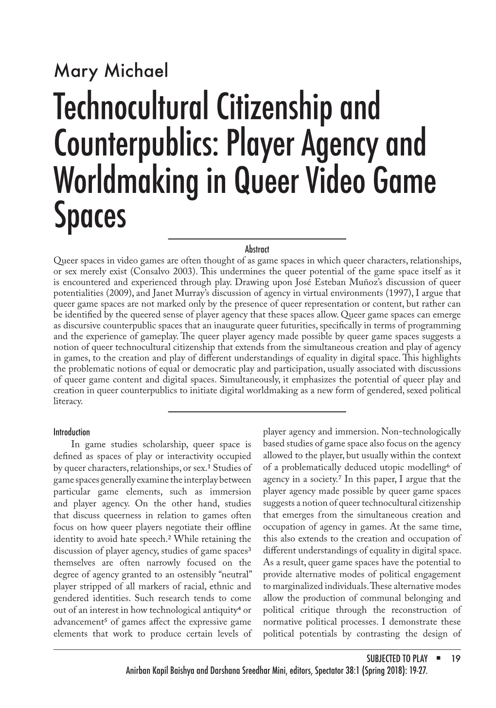 Technocultural Citizenship and Counterpublics: Player Agency And