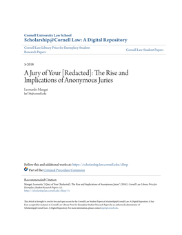 A Jury of Your [Redacted]: the Rise and Implications of Anonymous Juries Leonardo Mangat Lm734@Cornell.Edu