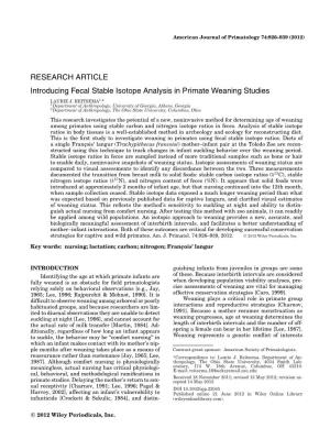 Introducing Fecal Stable Isotope Analysis in Primate Weaning Studies LAURIE J