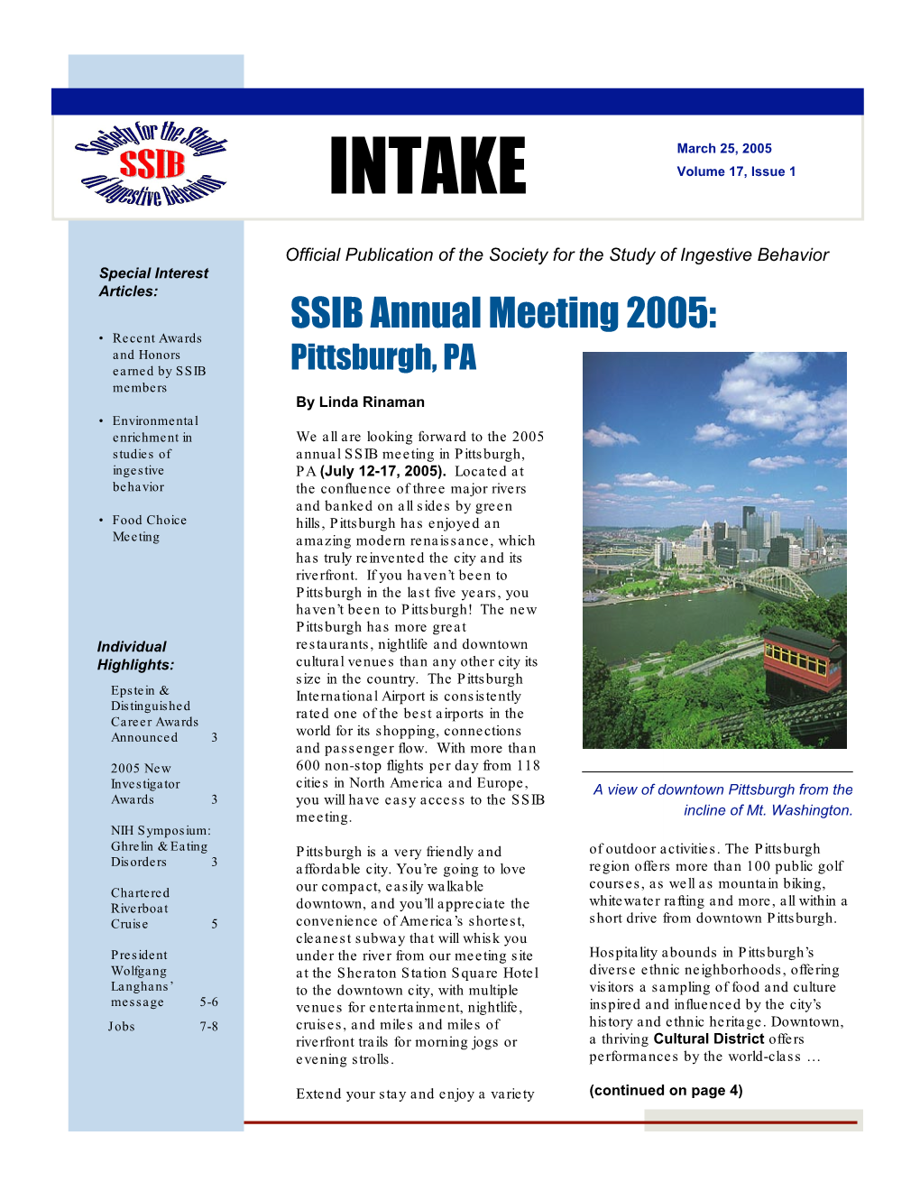 INTAKE Volume 17, Issue 1