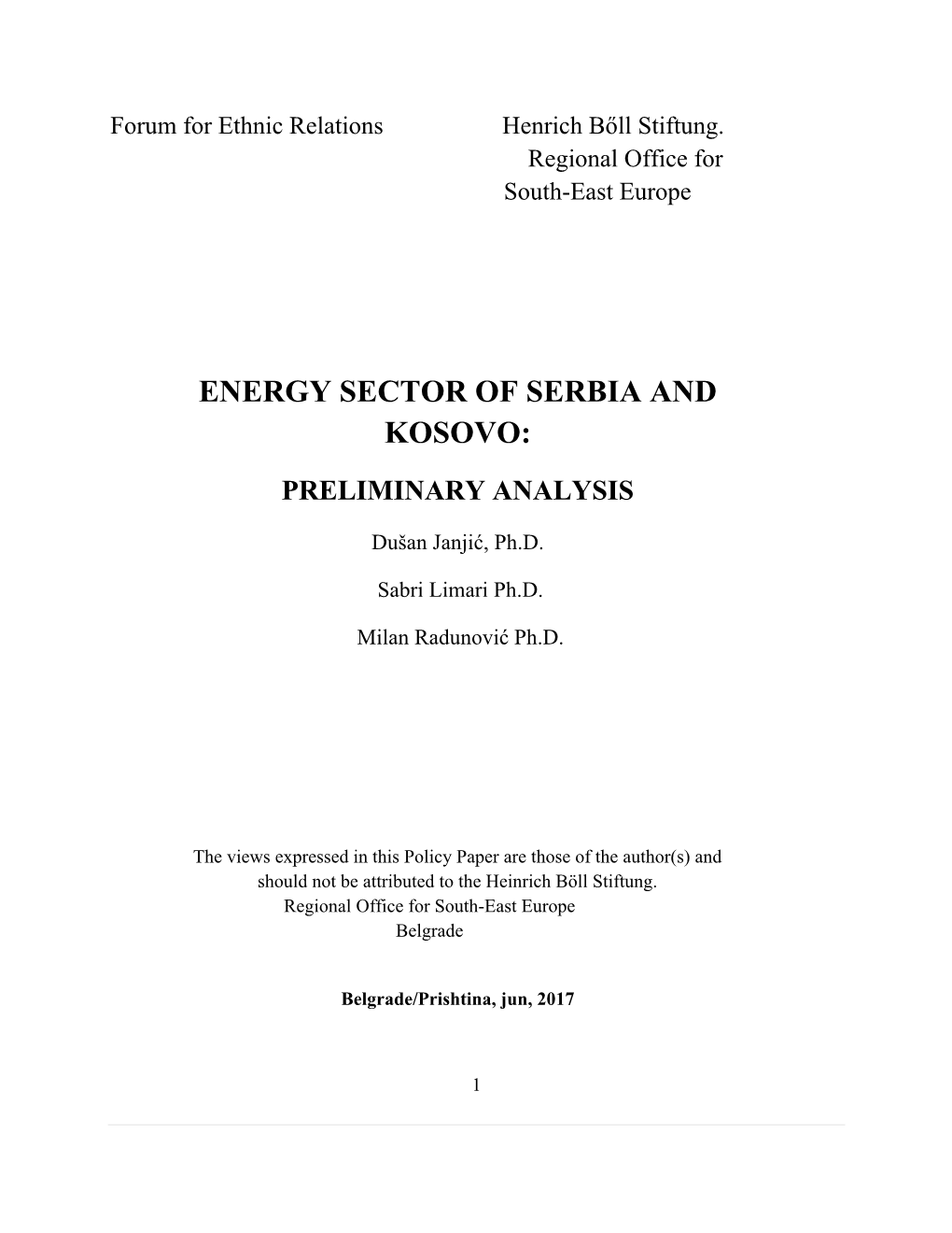 Energy Sector of Serbia and Kosovo