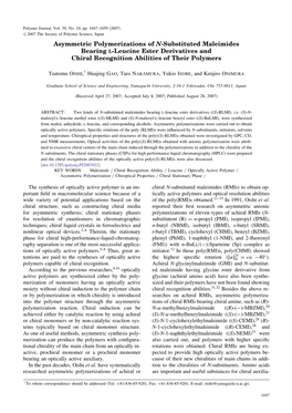 Asymmetric Polymerizations of N-Substituted Maleimides Bearing L-Leucine Ester Derivatives and Chiral Recognition Abilities of Their Polymers