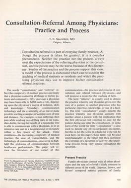 Consultation-Referral Among Physicians: Practice and Process