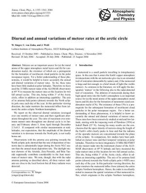 Diurnal and Annual Variations of Meteor Rates at the Arctic Circle
