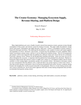 Managing Ecosystem Supply, Revenue-Sharing, and Platform Design