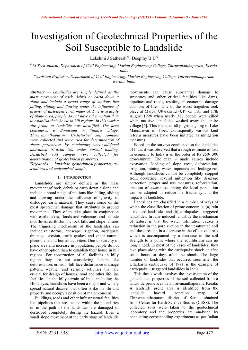 Investigation of Geotechnical Properties of the Soil Susceptible To