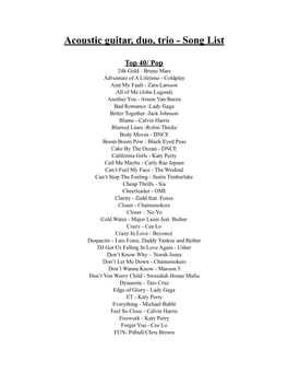 Acoustic Guitar, Duo, Trio - Song List