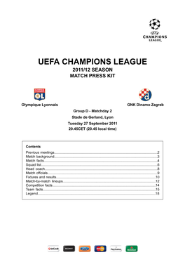 Uefa Champions League 2011/12 Season Match Press Kit