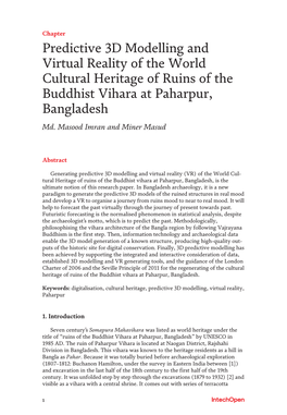 Predictive 3D Modelling and Virtual Reality of the World Cultural Heritage of Ruins of the Buddhist Vihara at Paharpur, Bangladesh Md