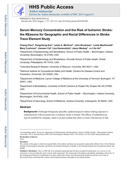 Serum Mercury Concentration and the Risk of Ischemic Stroke: the Reasons for Geographic and Racial Differences in Stroke Trace Element Study