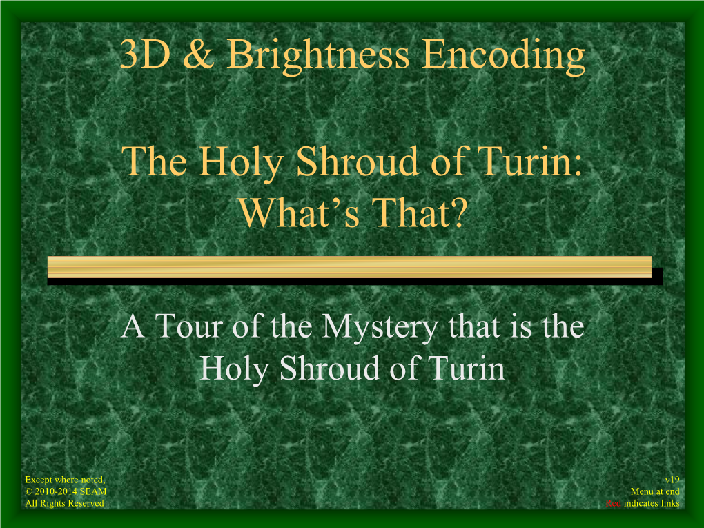 Turin Shroud Presentation: 3D Brightness Encoding