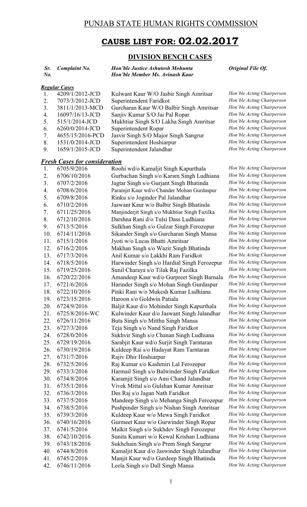 Cases Listed