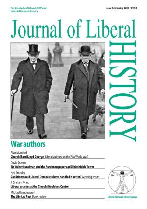 94 Spring 2017 Journal of Liberal History Issue 94: Spring 2017 the Journal of Liberal History Is Published Quarterly by the Liberal Democrat History Group