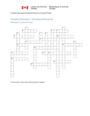 Canadian Olympians‐Educational Resources‐Crossword Puzzle