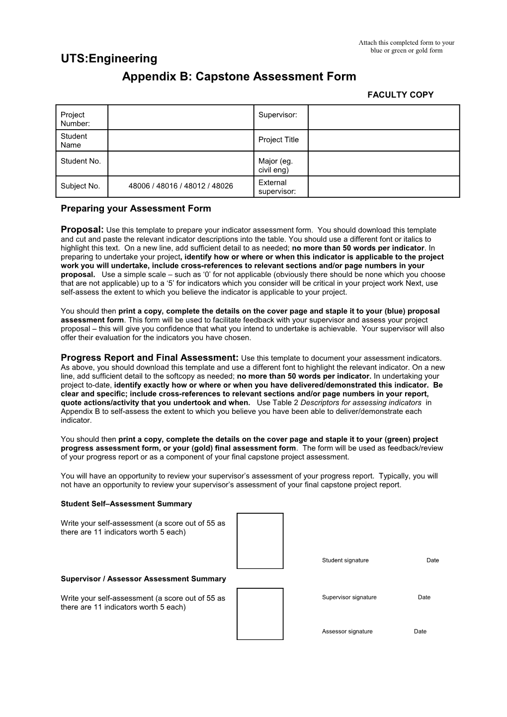 Preparing Your Assessment Form