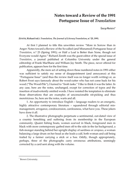 Notes Toward a Review of the 1991 Portuguese Issue of Translation