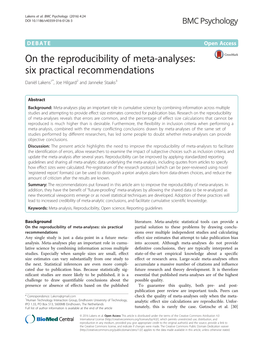 On the Reproducibility of Meta-Analyses: Six Practical Recommendations Daniël Lakens1*, Joe Hilgard2 and Janneke Staaks3