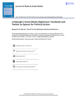 Limbaugh's Social Media Nightmare: Facebook and Twitter As Spaces for Political Action
