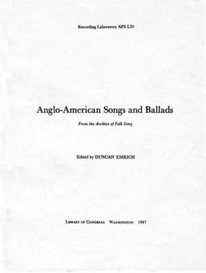 Anglo-American Songs and Ballads AFS