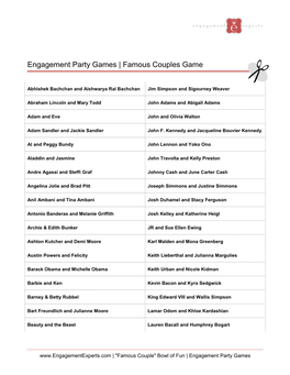 Engagement Party Games | Famous Couples Game