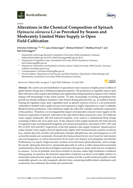 Alterations in the Chemical Composition of Spinach (Spinacia Oleracea L.) As Provoked by Season and Moderately Limited Water Supply in Open Field Cultivation