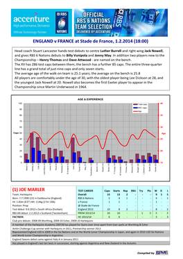 ENGLAND V FRANCE at Stade De France, 1.2.2014 (18:00)